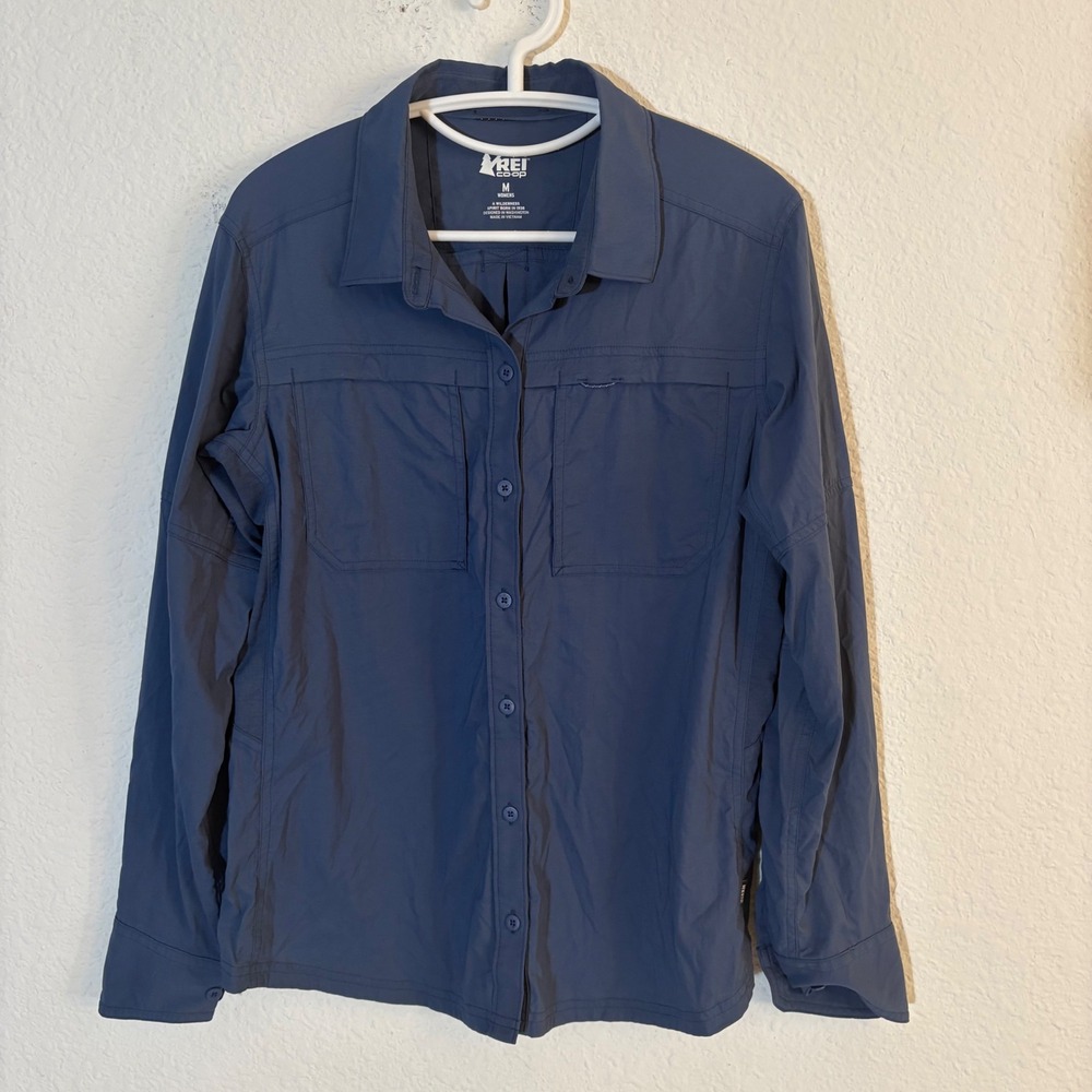 REI Co-op Sahara Button Up Hiking Shirt Womens Medium Blue